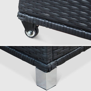 Baule da giardino in resina intrecciata con rotelle e fodera interna,