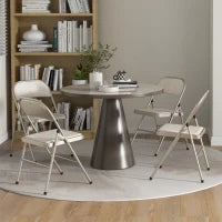 Set di 4 Sedie Pieghevoli con Seduta Imbottita in poliestere e Struttura in Acciaio, Beige