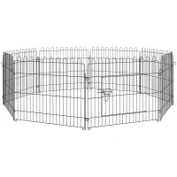 Recinto per Cani e Cuccioli 8 Pannelli in Acciaio, Gabbia per Cani, Box per Animali Domestici da Interno e Esterno, Ø180x61 cm, Nero