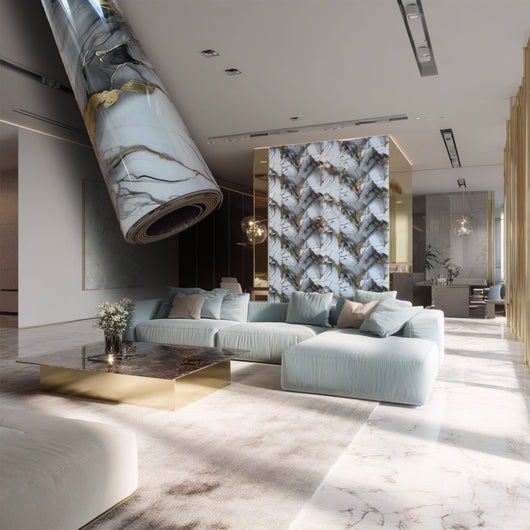 Rotolo da 3,6mq Rivestimento AUTOADESIVO in SXP thermo/acustico MARMO LUCIDO HI-RES 1200x3000x2,5mm HYDRO. Col. PLD-2031 WHITE