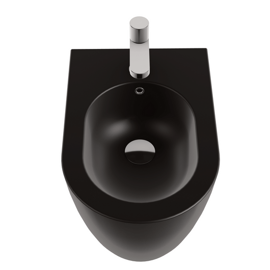 Coppia Di Sanitari Azzurra Ceramica Da Terra Filo Muro Senza Brida Nero Opaco "Comoda"