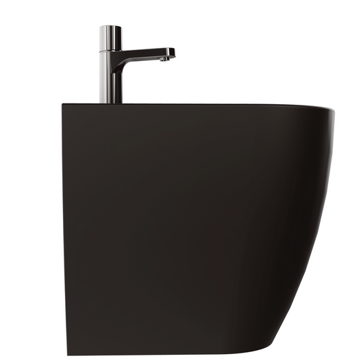 Coppia Di Sanitari Azzurra Ceramica Da Terra Filo Muro Senza Brida Nero Opaco "Comoda"