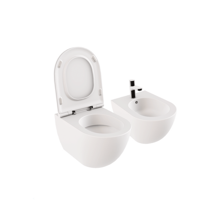 Coppia Di Sanitari Azzurra Ceramica Sospesi Senza Brida Bianco Lucido "Comoda"