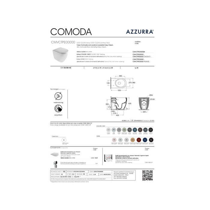 Wc a Terra Senza Brida Azzurra Ceramica "Comoda" Nero Opaco