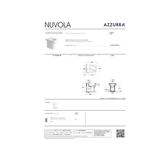 Bidet a Terra Azzurra Ceramica "Mini Nuvola" Bianco Lucido