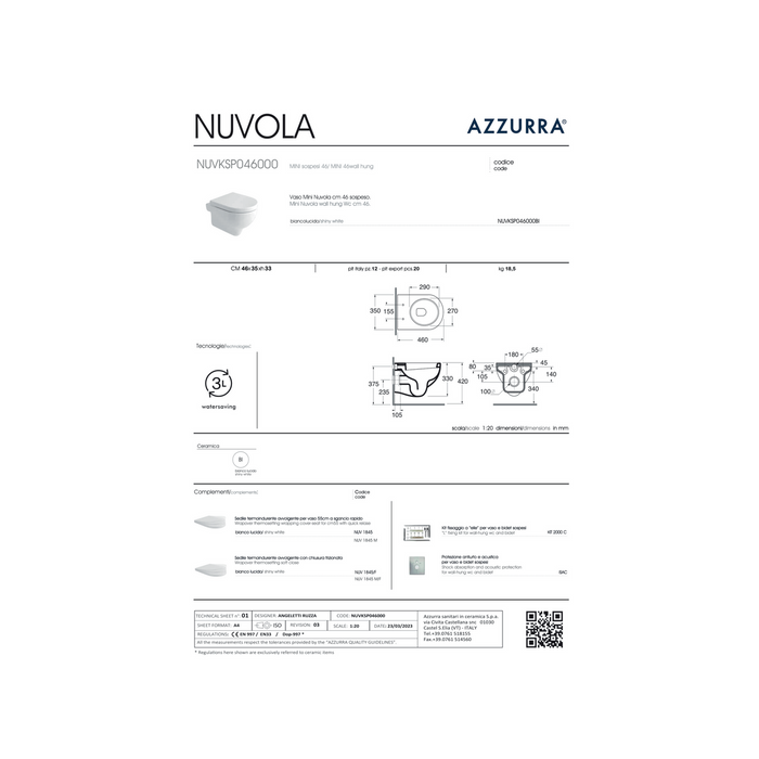Coppia Di Sanitari Azzurra Ceramica Sospesi Bianco Lucido "Mini Nuvola"