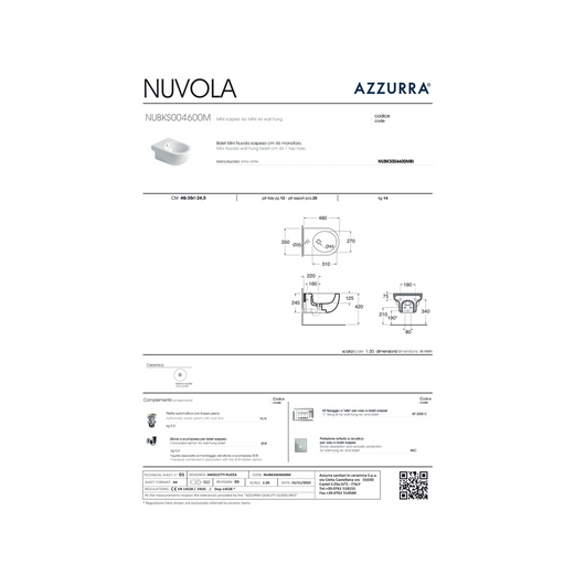 Coppia Di Sanitari Azzurra Ceramica Sospesi Bianco Lucido "Mini Nuvola"