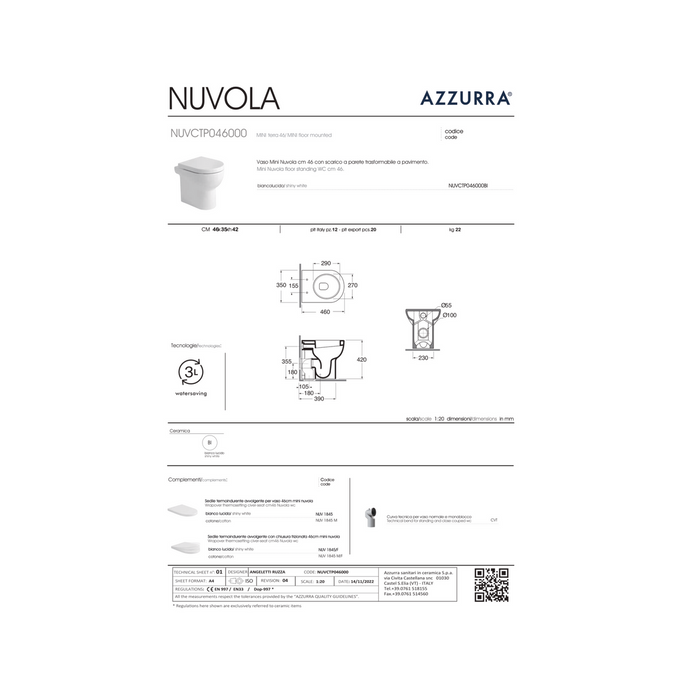 Wc a Terra Azzurra Ceramica "Mini Nuvola" Bianco Lucido