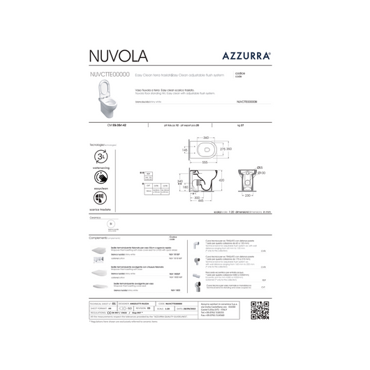 Wc a Terra Senza Brida Azzurra Ceramica "Nuvola" Bianco Lucido