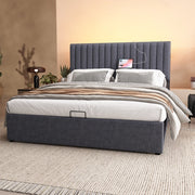 Letto matrimoniale imbottito 140x200 cm con contenitore, LED App e porte USB Type C, grigio