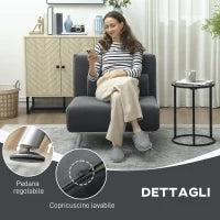 Poltrona Letto 3 in 1 con Schienale Regolabile e Cuscino in Tessuto Effetto Lino, Grigio Scuro