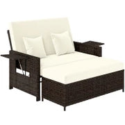 Divanetto da Giardino Componibile con Panca, Mobili da Giardino in Rattan Marrone, Set 2 Pezzi Salvaspazio