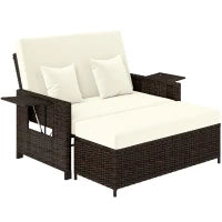 Divanetto da Giardino Componibile con Panca, Mobili da Giardino in Rattan Marrone, Set 2 Pezzi Salvaspazio