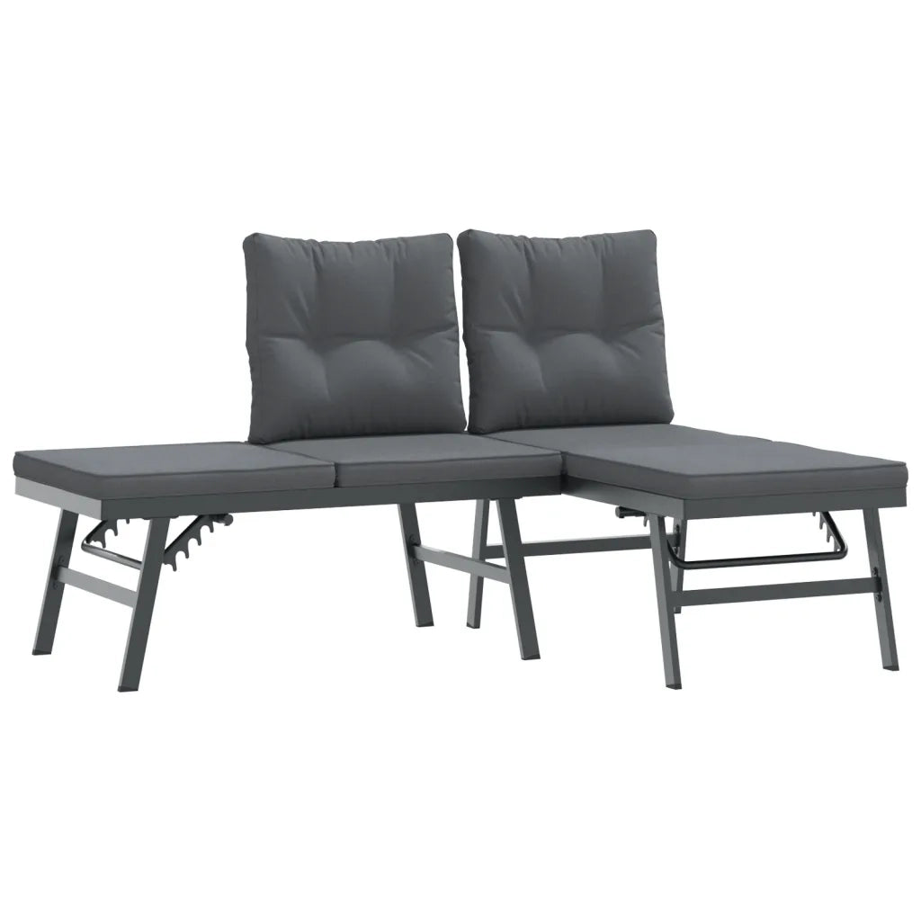 Set Panche Giardino Cuscini 7pz Nere Acciaio Verniciato Polvere