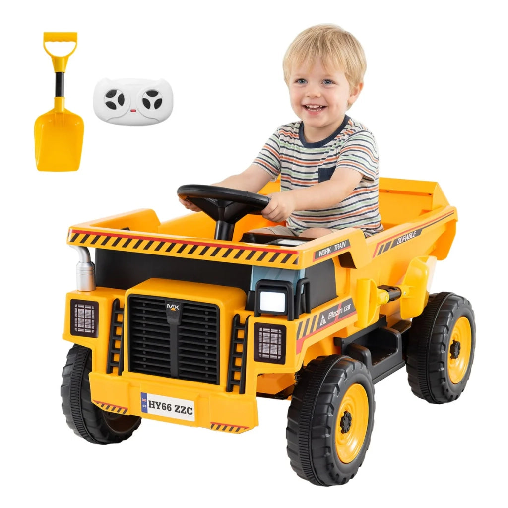 Autocarro con cassone ribaltabile elettrico 82,5 x 55,5 x 51 cm con telecomando e musica PP giallo 20_0017317