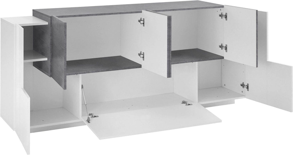 Credenza 7 Ante 200x45x86 cm New Coro Bianco Lucido e Ardesia