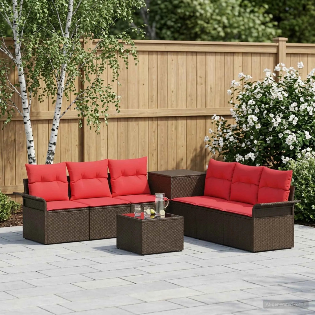 Set di divani 8 pz Marrone e Rosso Rattan sintetico e Acciaio 3448003