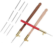 Set di Aghi da Maglia Ergonomiche - 3 Pezzi - Manico in Acciaio Inox/Rosso Legno - Antiscivolo - Maglieria/Borchie - Materiale Duraturo - Comodo da Tenere - Aghi da Maglia Lunghe