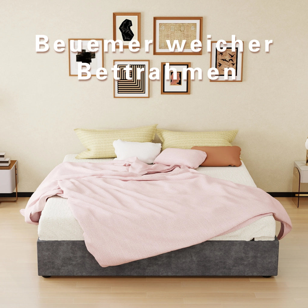 LETTO Telaio 160x200 cm Grigio in Tessuto e Metallo