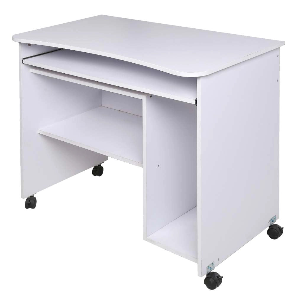 Scrivania con Ripiano Estraibile 93x48x76 cm con Ruote in MDF Bianco