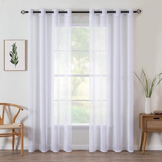Voile trasparente per tende con anelli morbidi per camera da letto e soggiorno - 2 pannelli 140 x 240 cm bianco