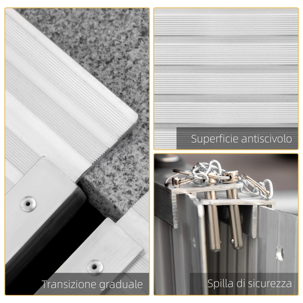 Rampa per Sedia a Rotelle Pieghevole 61x74x5 cm in Alluminio con Bordi Esterni Argento