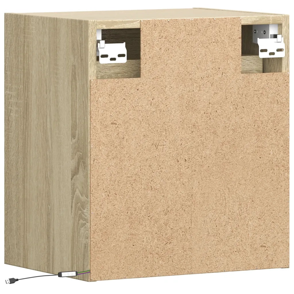 vidaXL Comodino a Parete con luci LED Rovere Sonoma