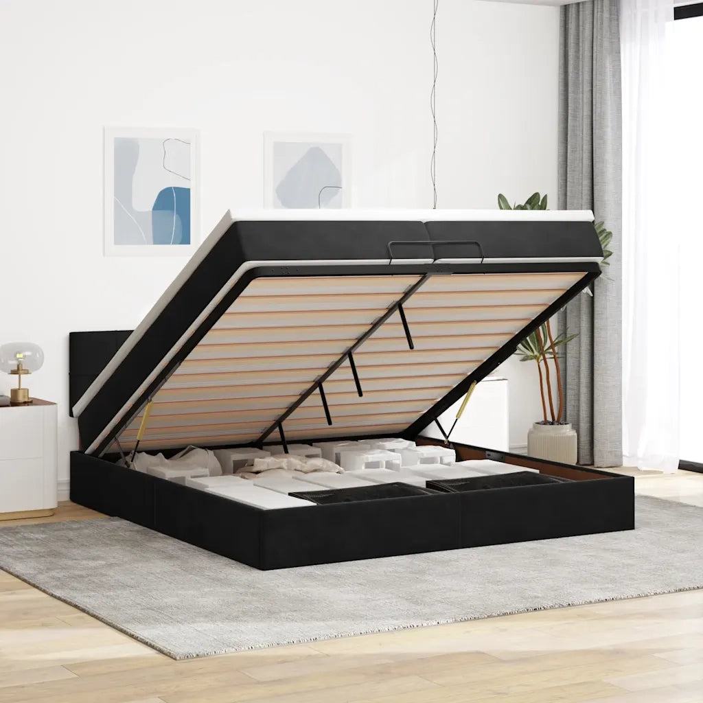 Struttura Letto Pouf con Materassi Nero 200x200 cm Velluto