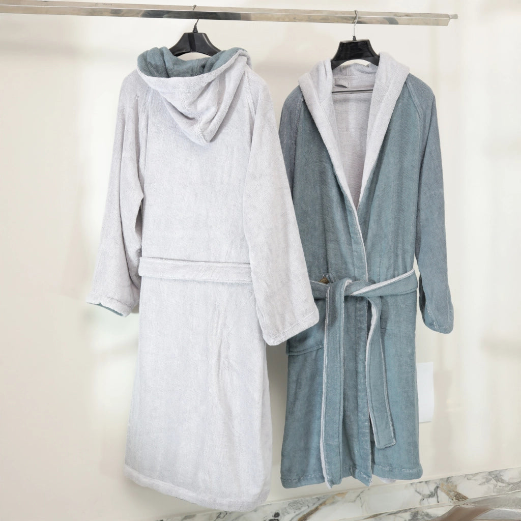 Seha, Accappatoio 100% Cotone con Cappuccio Reversibile, Grigio Chiaro