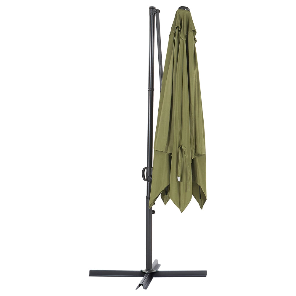 Ombrellone da giardino Sabbia Beige Baldacchino Palo in acciaio bianco 235 cm Resistente alle intemperie Cantilever con meccanismo a manovella