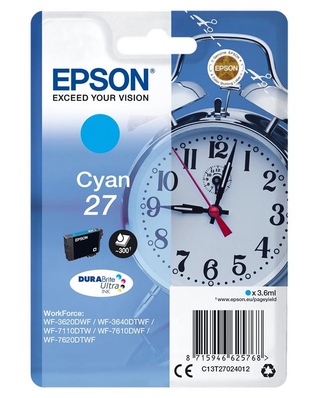 Epson Alarm clock 27 DURABrite Ultra cartuccia d'inchiostro 1 pz Originale Ciano