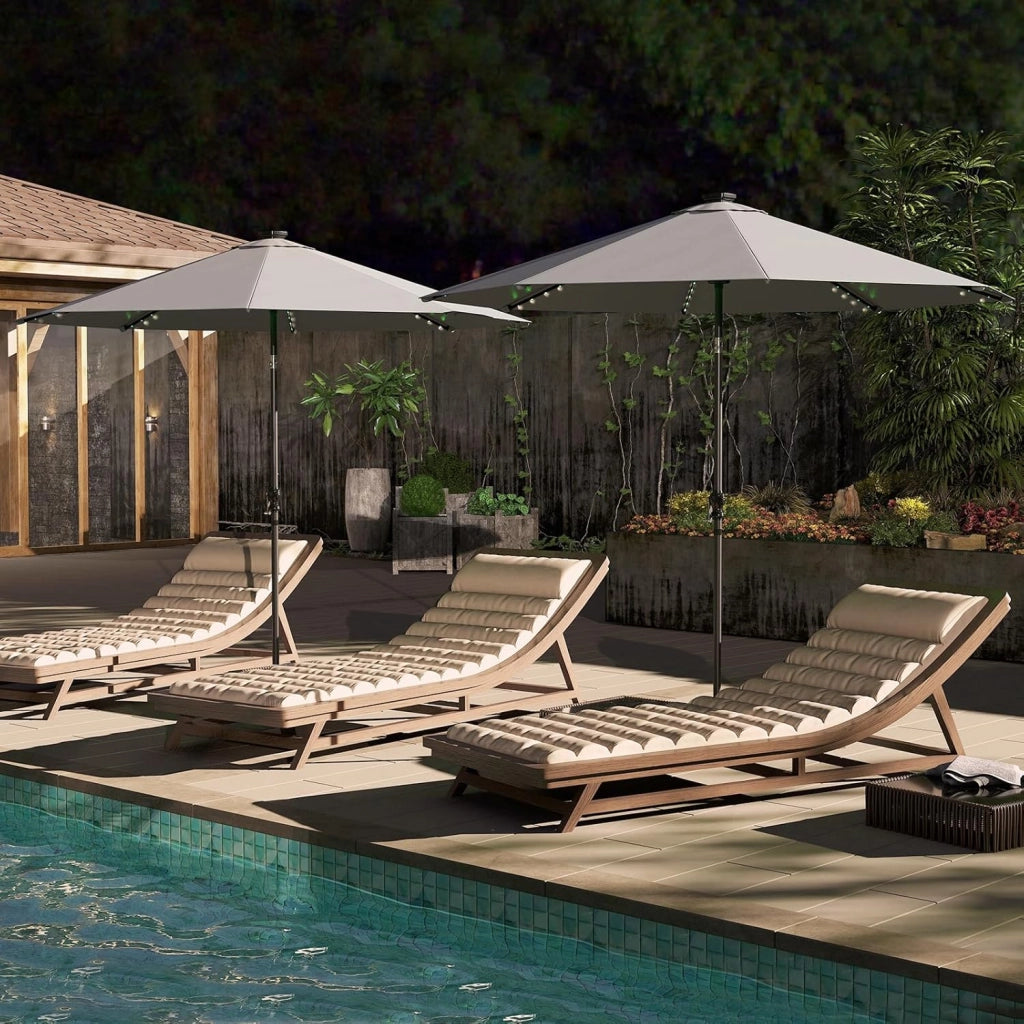 Ombrellone da Giardino φ3 m, con 96 Luci LED, 9 Modalità, Manovella, Ombrellone Parasole da Patio Inclinabile con 8 Osse, per Balcone, Spiaggia, Piscina, Base Non Inclusa