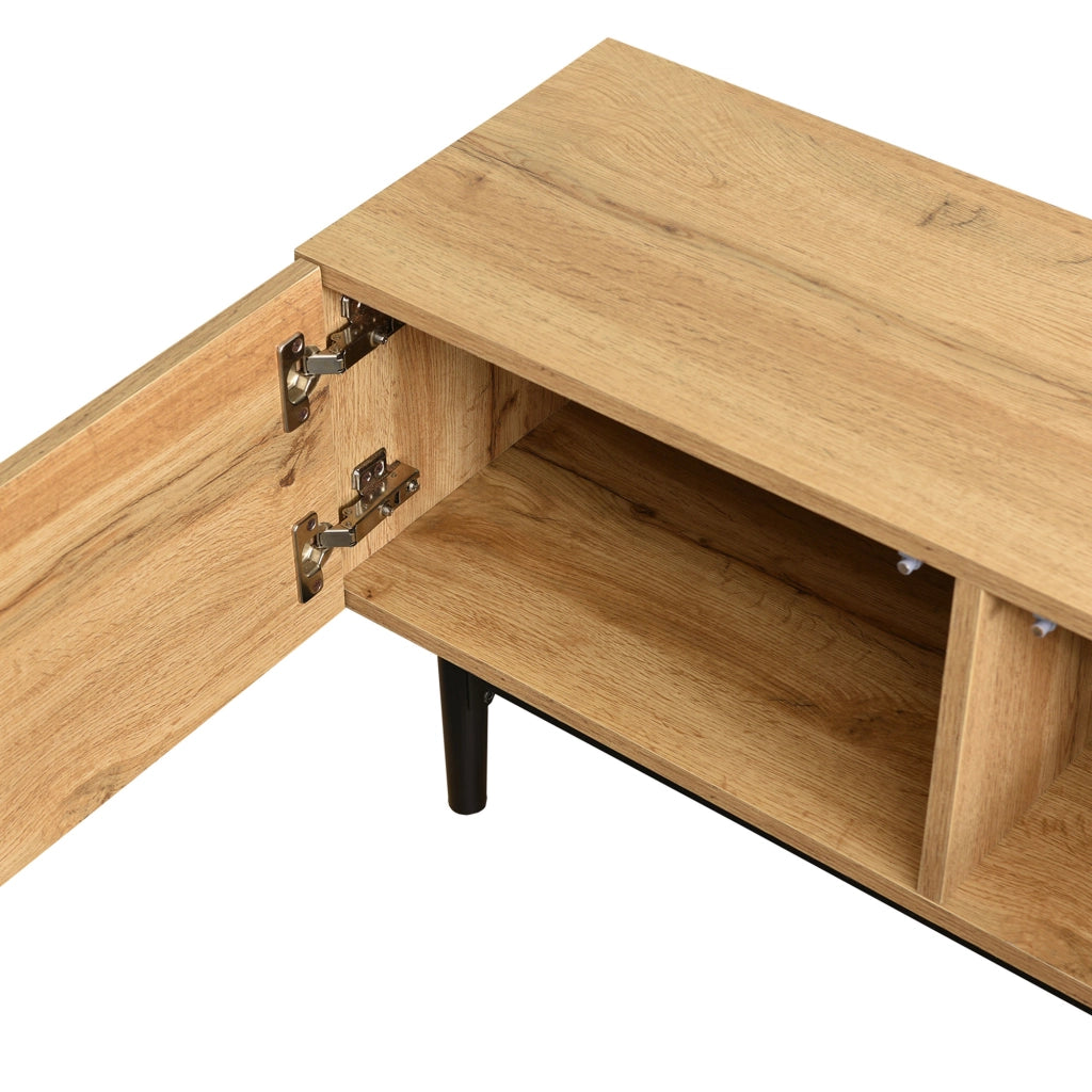 Mobile TV 175x31x41 cm; LED regolabile via app e tre ante; MDF; colore naturale