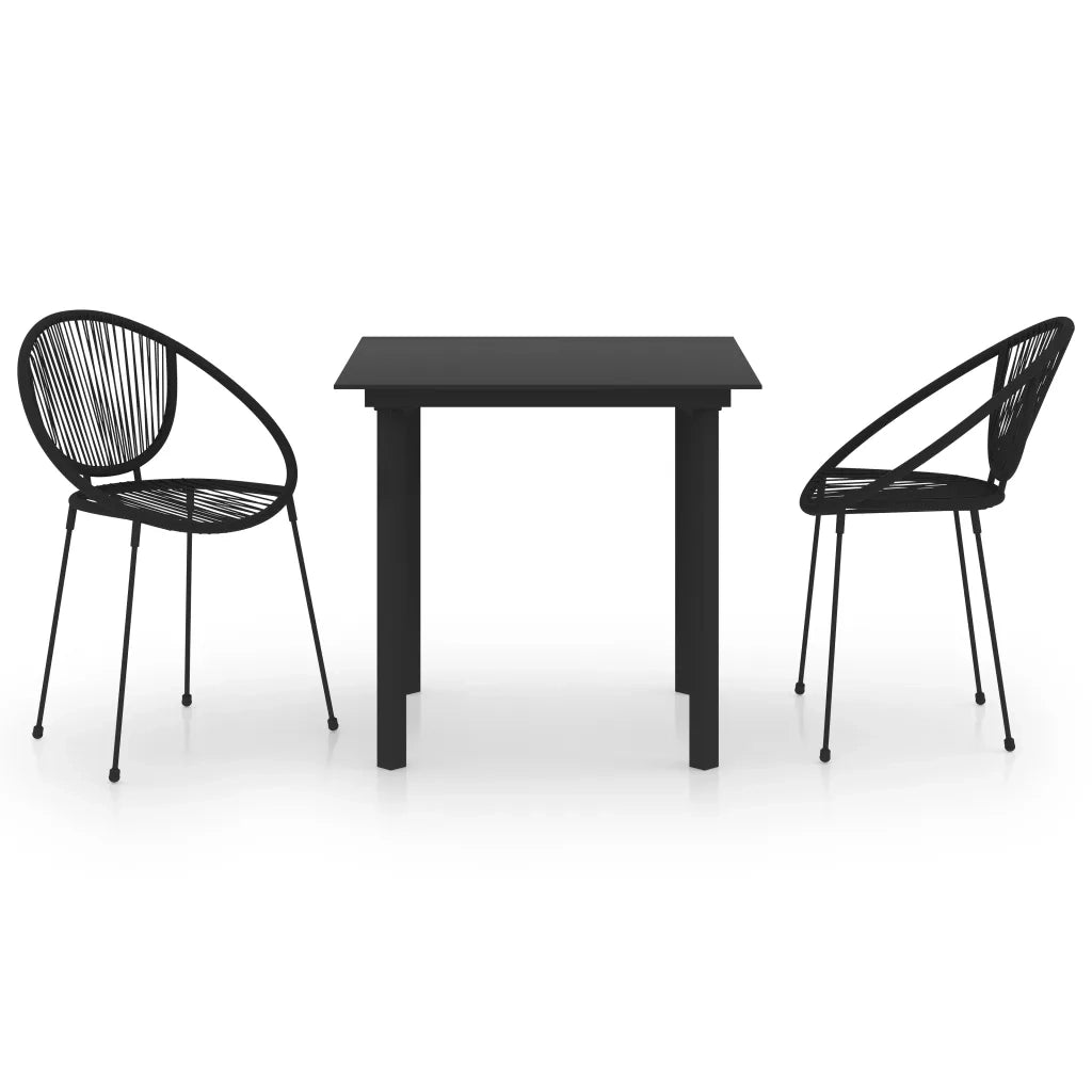 Set da Pranzo da Giardino 3 pz in Rattan PVC Nero cod mxl 35234