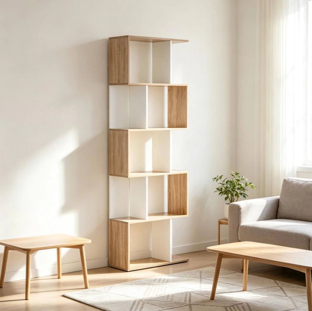 Libreria moderna a S 5 ripiani rovere e bianco 60x24x184,5 cm