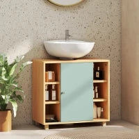 Mobile sottolavabo con 6 scaffali aperti e porta a chiusura ammortizzata, 60 x 33 x 57 cm, Verde
