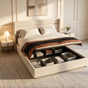 Letto matrimoniale 160x200 cm con contenitore e rete a doghe idraulica letto contenitore matrimoniale con testiera imbottita  struttura letto in legno - beige
