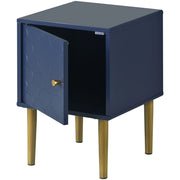 Comodino set da 2 con anta e gambe in metallo - per camera da letto - in legno - 35x35x51 cm - blu navy