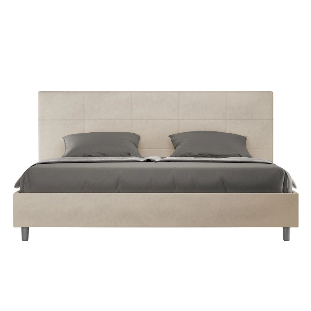 BS COM Letto matrimoniale king size con rete imbottito 180x200 microfibra sabbia