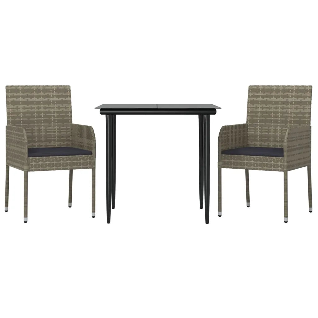 Set Salotto Giardino 3 pz con Cuscini Nero e Grigio Polyrattancod mxl 124397