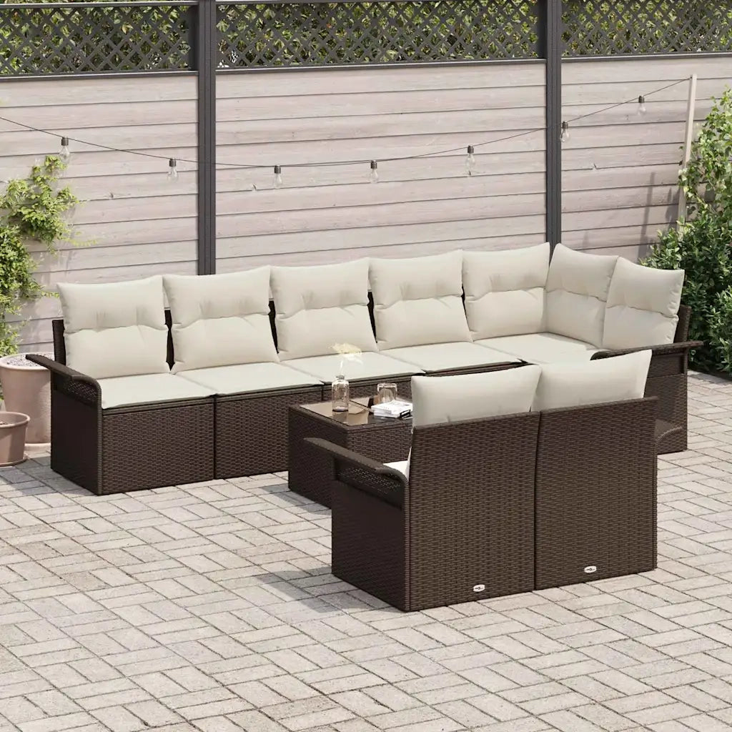 Set Divano da Giardino con cuscino 9 pcs Marrone Poly Rattan