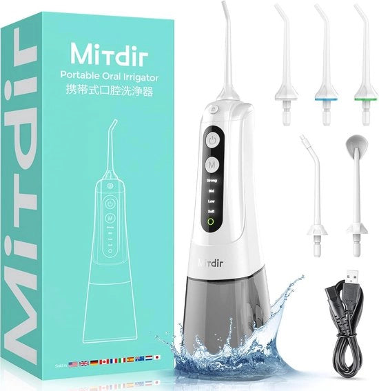 Waterflosser Senza Fili per I Dentini con 5 Accessori e 4 Modalità – IPX7 Impermeabile e Ricaricabile – Per Casa e Viaggio