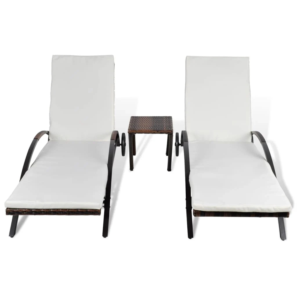 Set di due lettini prendisole da 200 cm con tavolo in resina intrecciata marrone 02_0011913