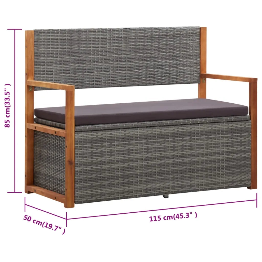 Cassapanca 115 cm in Polyrattan e Legno Massello Acacia Grigia