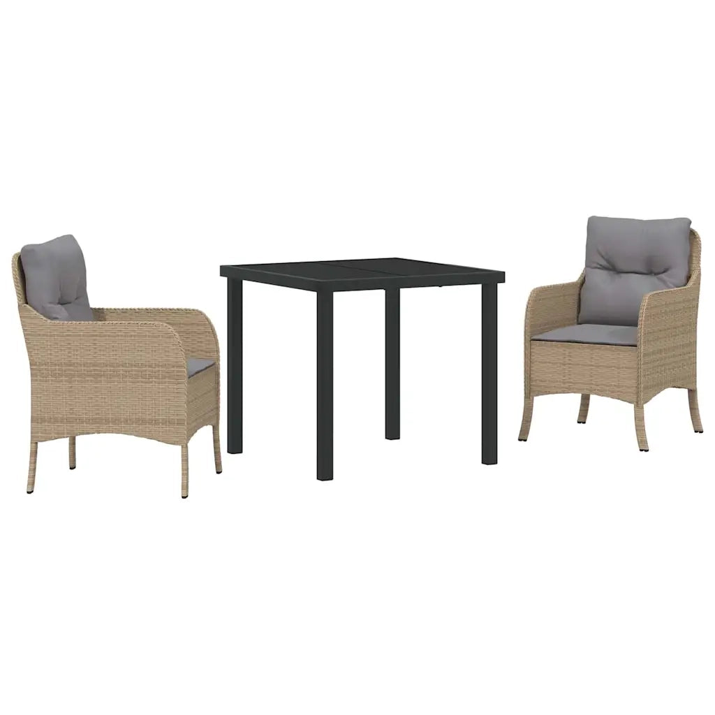 Set da Pranzo per Giardino con cuscino 3 pcs Beige polyrattan 3380176