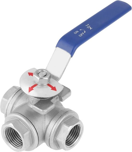 Valvola a sfera in acciaio inossidabile 304 a 3 vie con maniglione - Nuovo valvolo di scarico - Condotta interna DN15