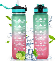 Sportiva bottiglia acqua impermeabile con scala graduata, beccuccio e indicatore orario - Ideale per tempo libero, fitness, bicicletta e camminata.