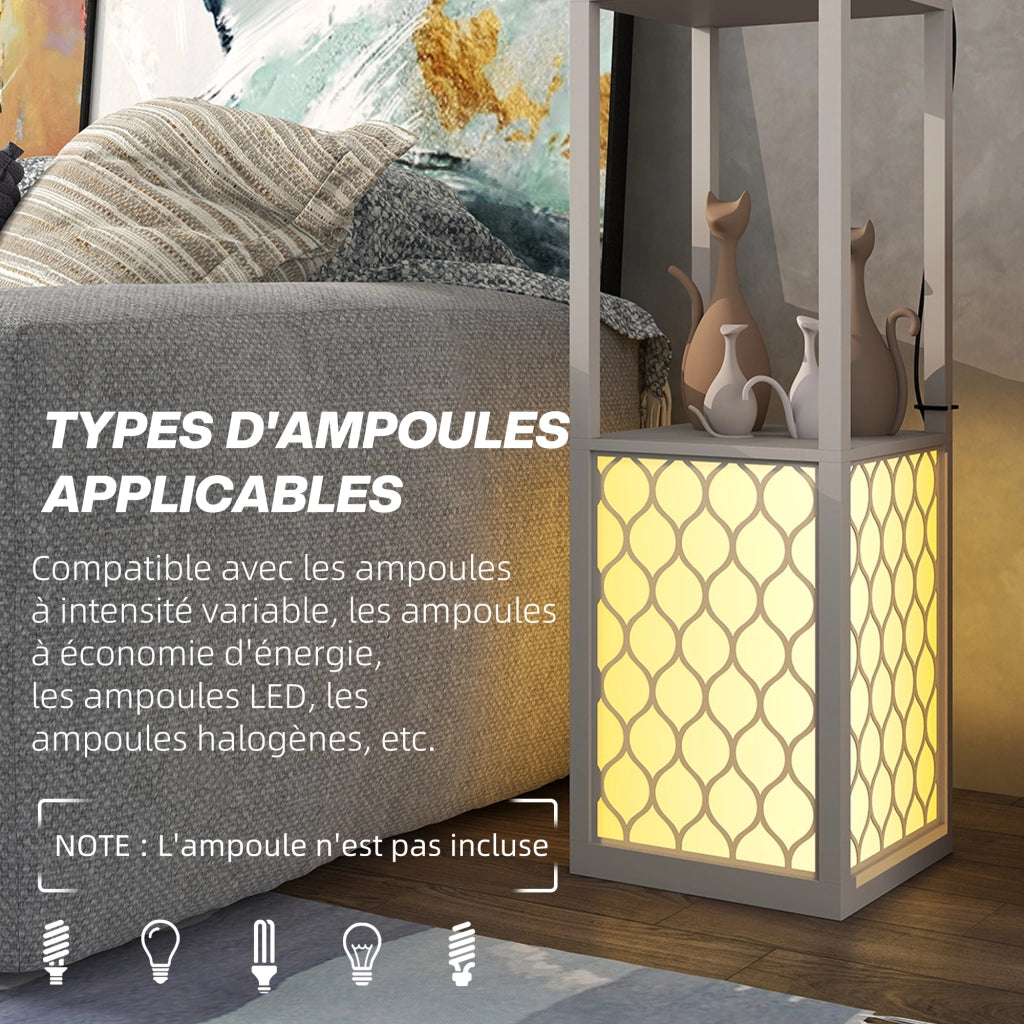 Libreria Lampadaire 2 Luci 4 Ripiani ¨C Zephmum ¨C Grigio MDF 26x26x156 cm