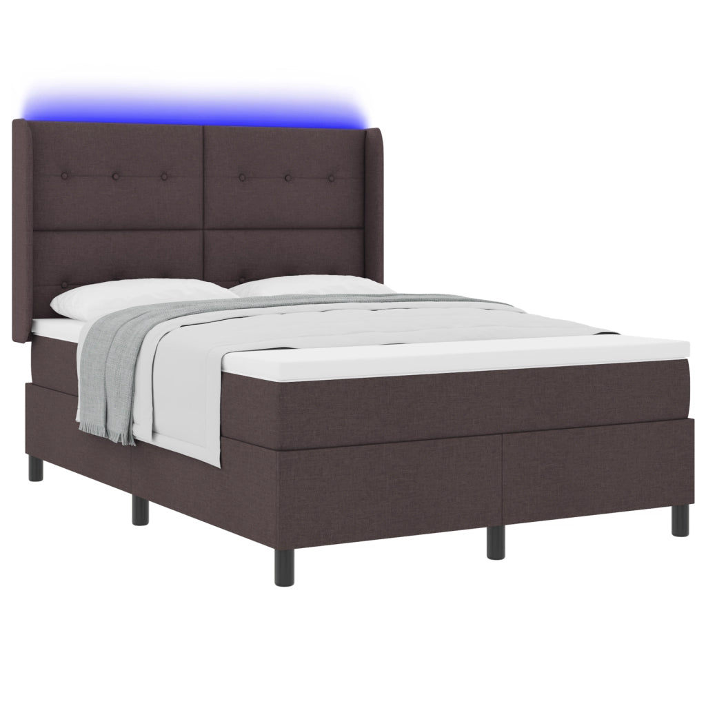 Letto con Box Spring e Materasso con LED in Marrone Scuro, 140x190 cm, Tessuto