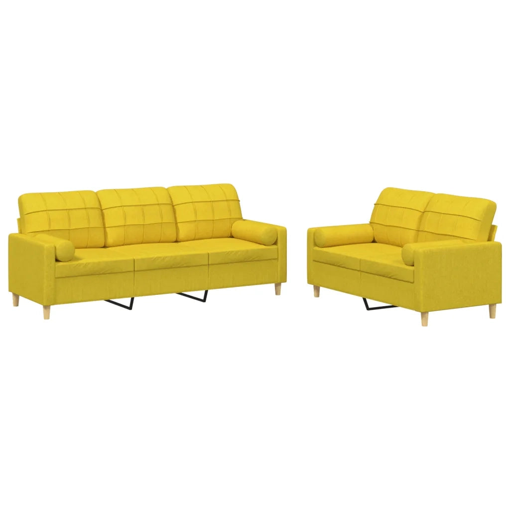 Set di Divani 2 pz con Cuscini Giallo Chiaro in Tessuto 3201327